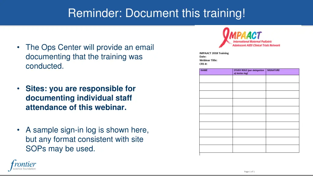 reminder document this training 1