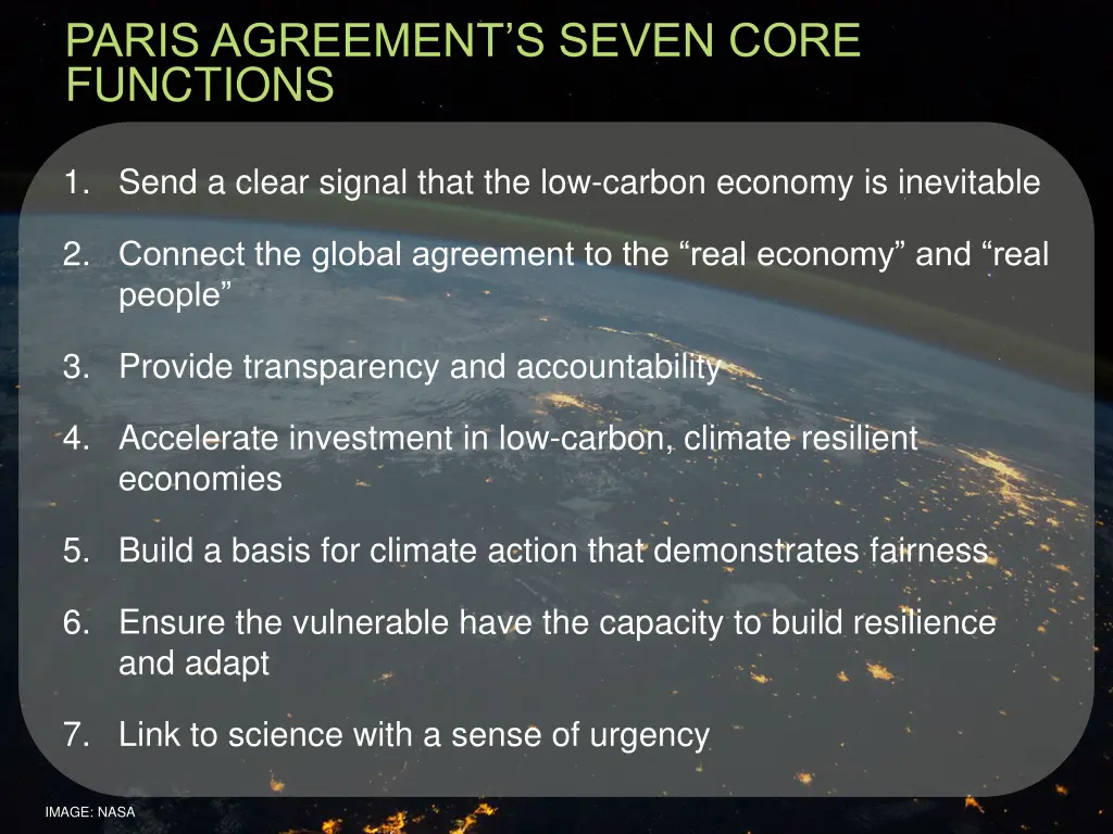 paris agreement s seven core functions