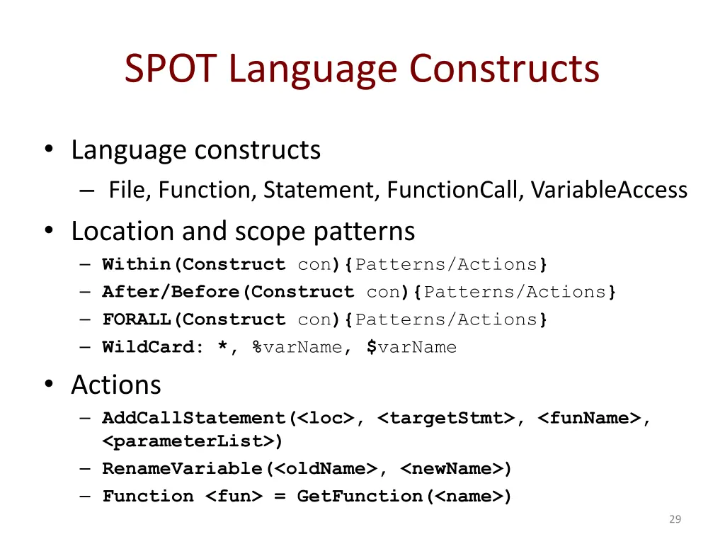 spot language constructs