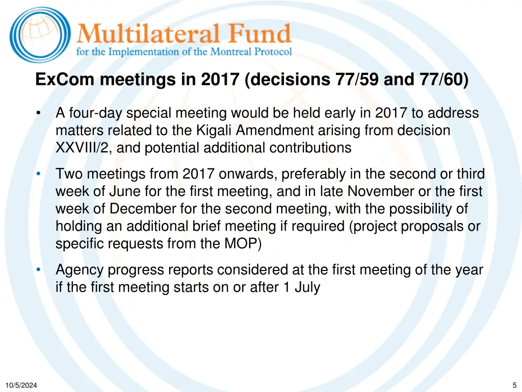 excom meetings in 2017 decisions 77 59 and 77 60