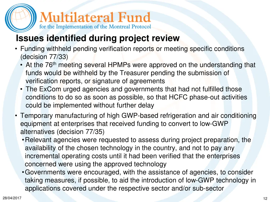 issues identified during project review funding