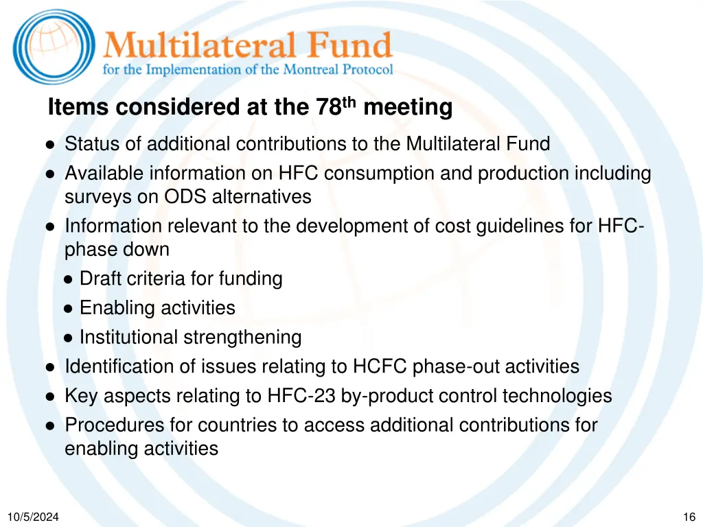 items considered at the 78 th meeting