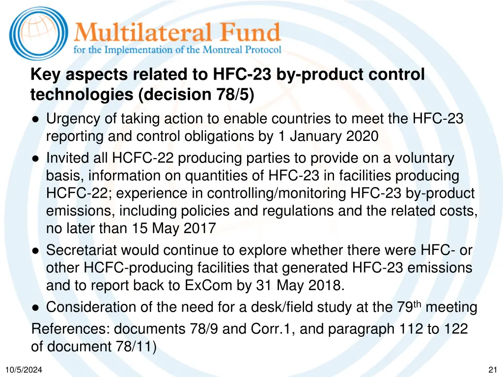 key aspects related to hfc 23 by product control