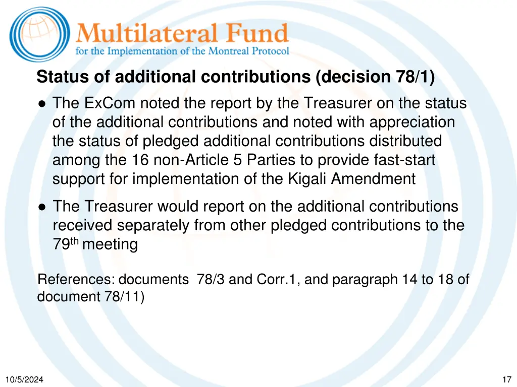 status of additional contributions decision