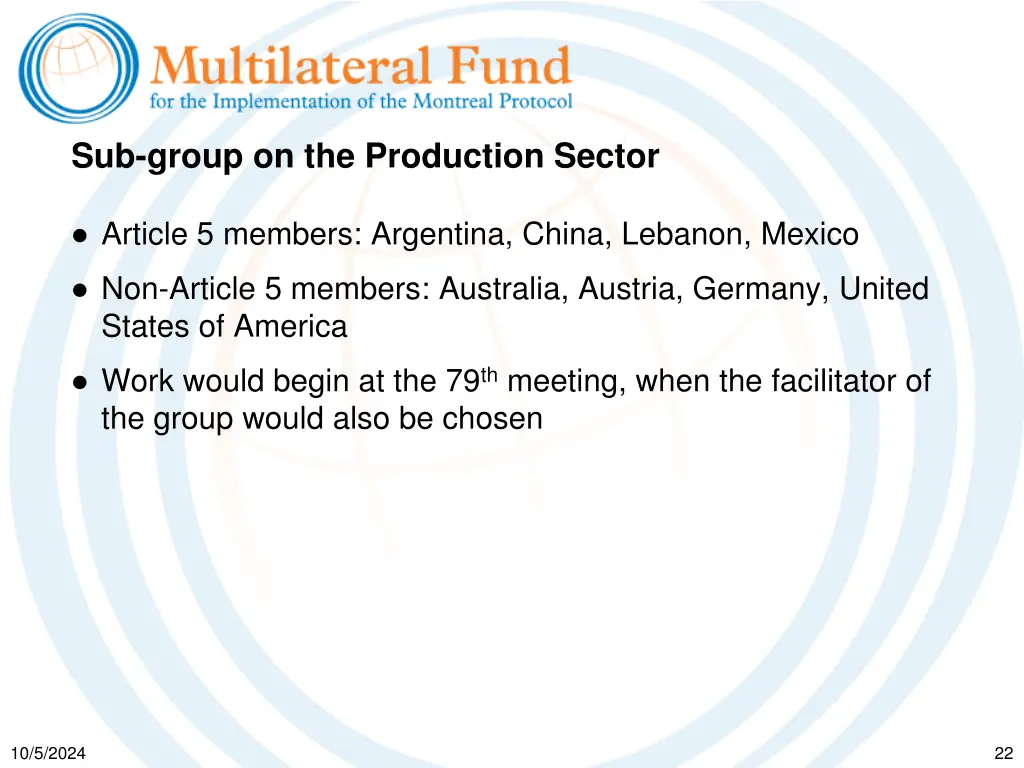 sub group on the production sector