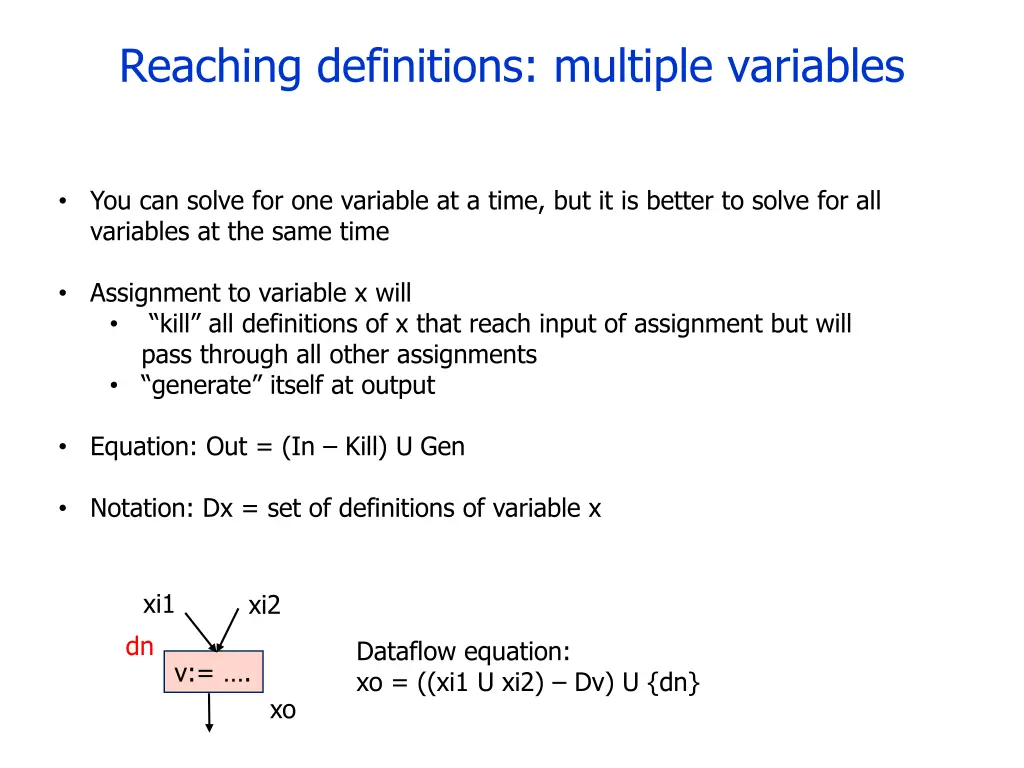 reaching definitions multiple variables