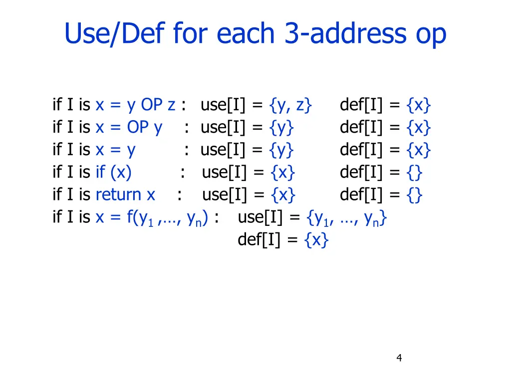 use def for each 3 address op