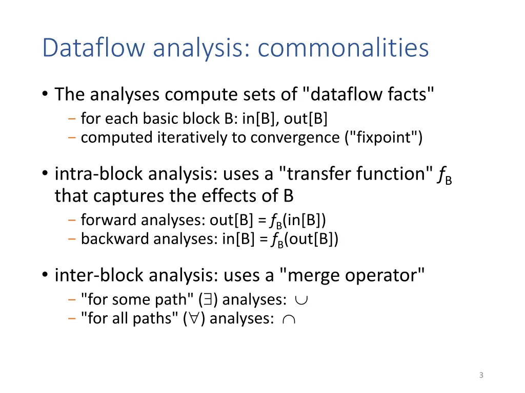 dataflow analysis commonalities 1