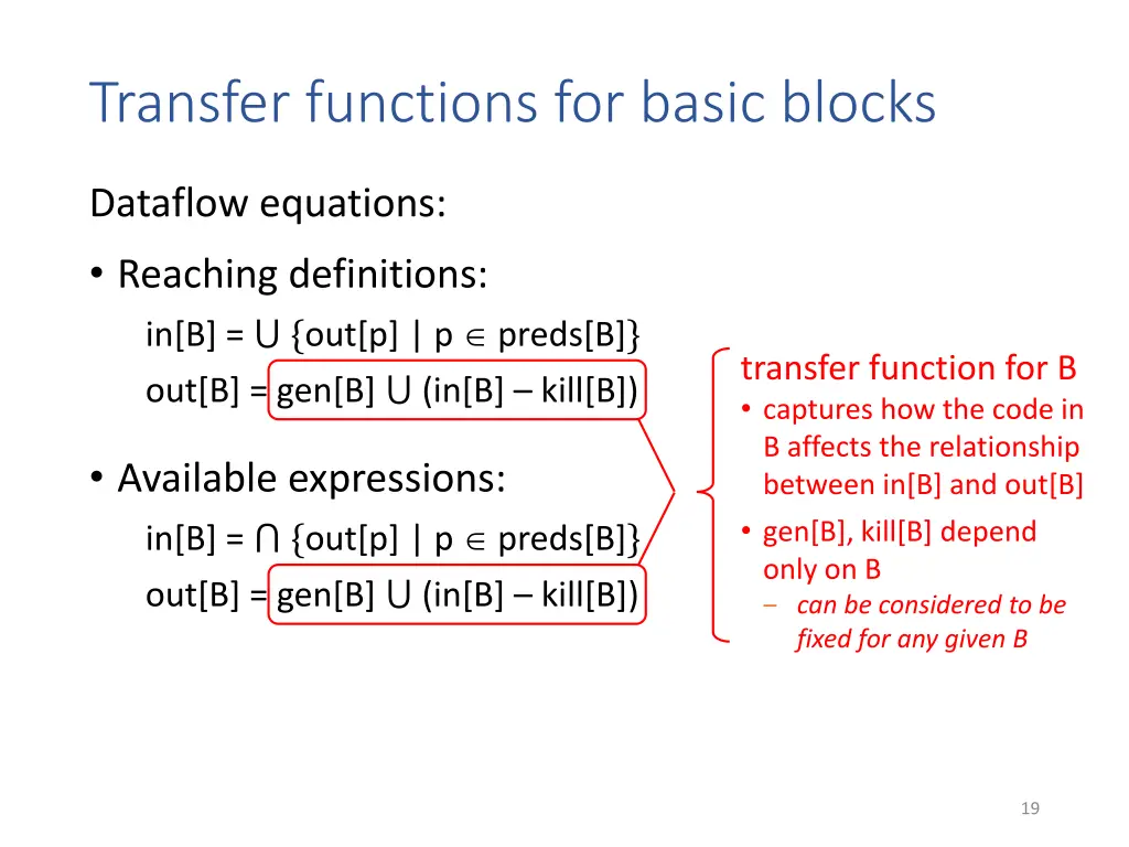 transfer functions for basic blocks