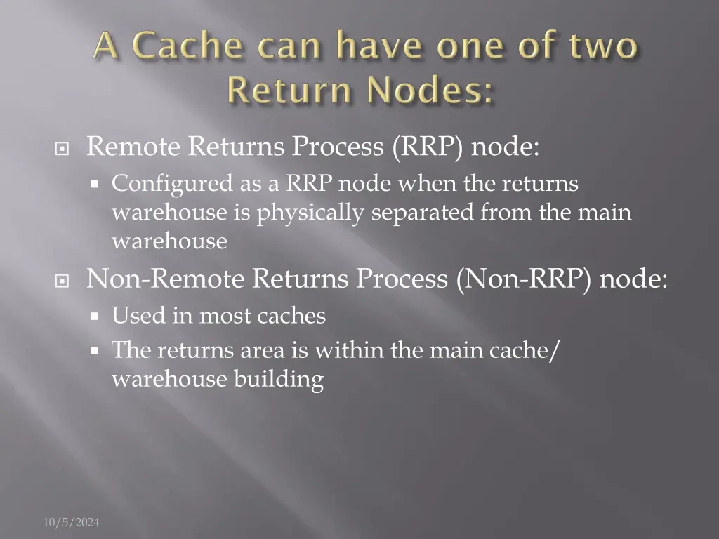 remote returns process rrp node configured