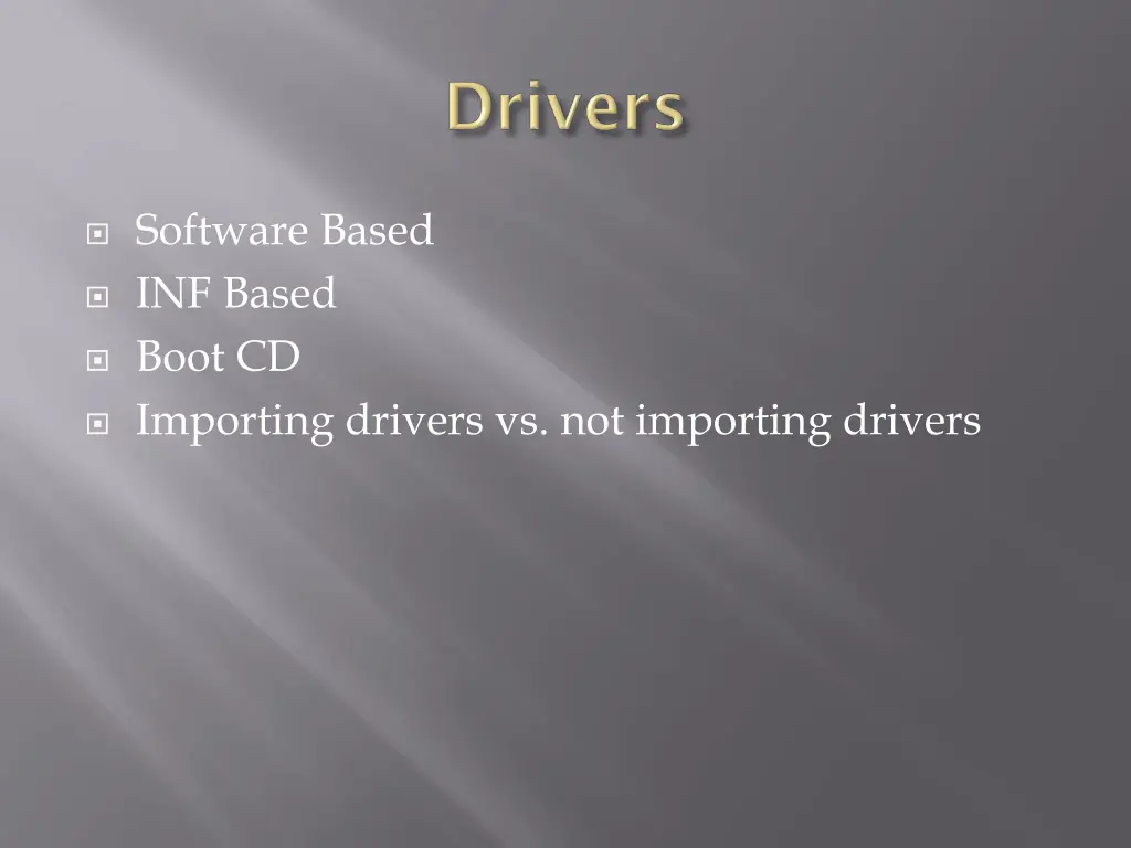 software based inf based boot cd importing