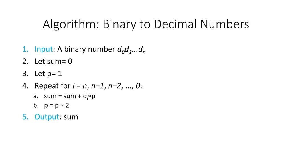 algorithm binary to decimal numbers