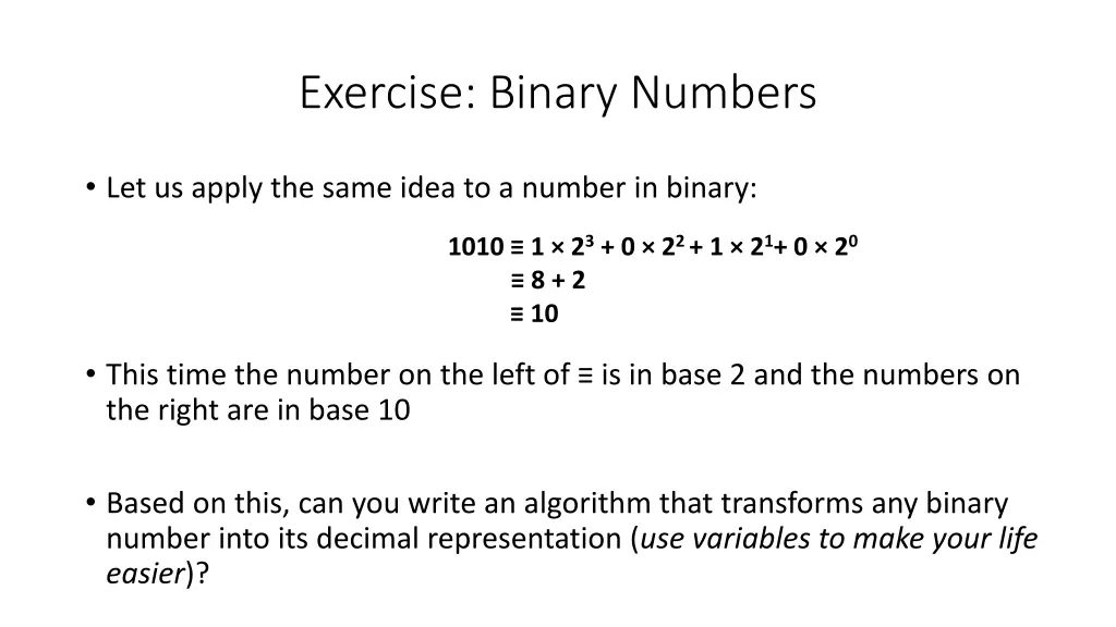 exercise binary numbers 1