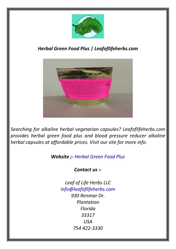 herbal green food plus leafoflifeherbs com