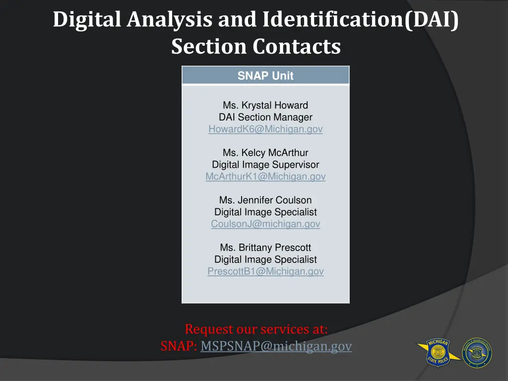 digital analysis and identification dai section