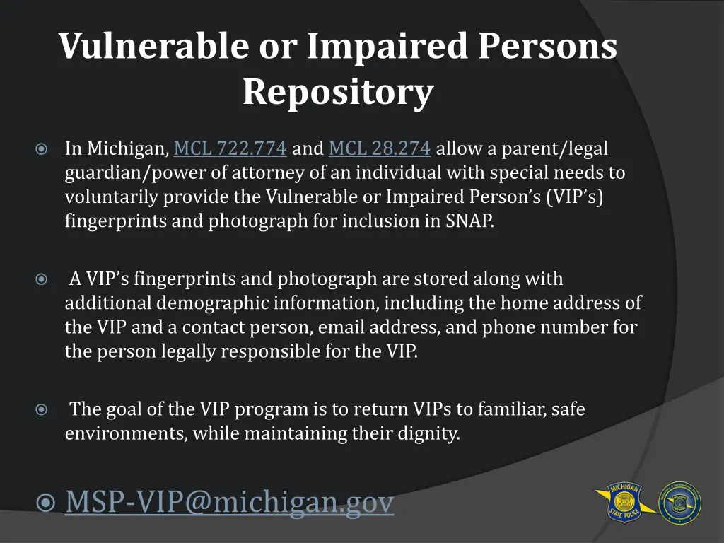 vulnerable or impaired persons repository