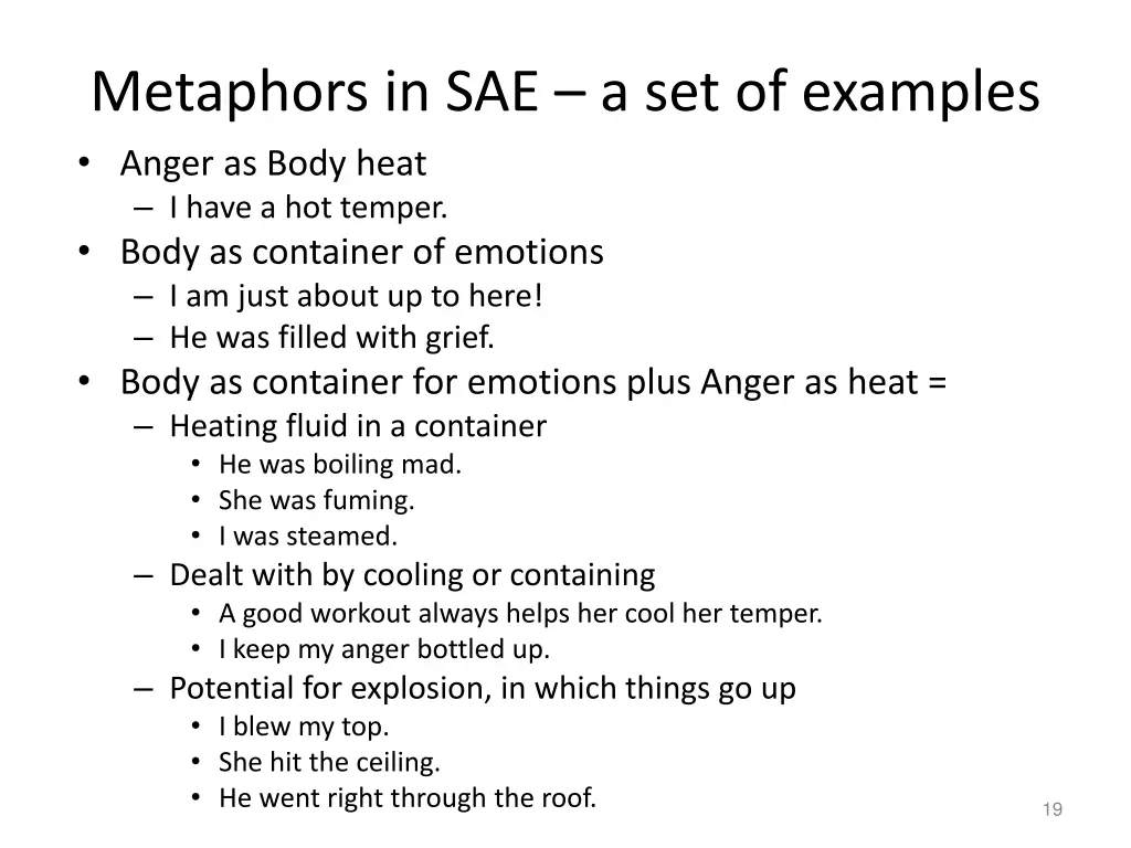 metaphors in sae a set of examples anger as body