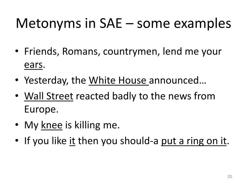 metonyms in sae some examples