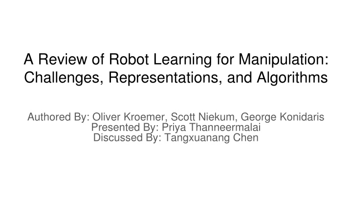 a review of robot learning for manipulation