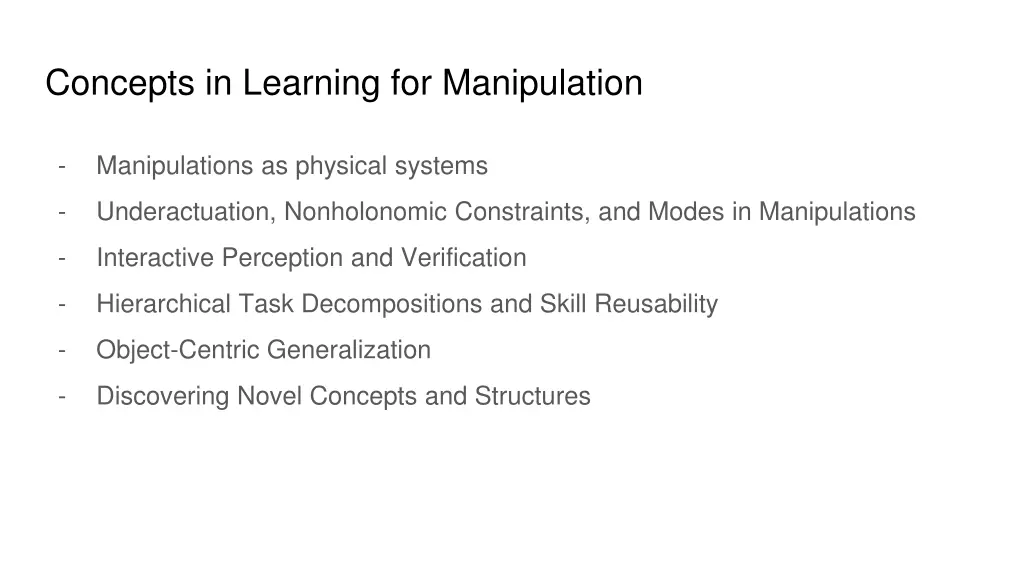 concepts in learning for manipulation