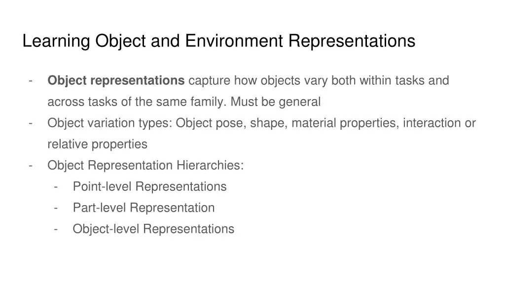 learning object and environment representations