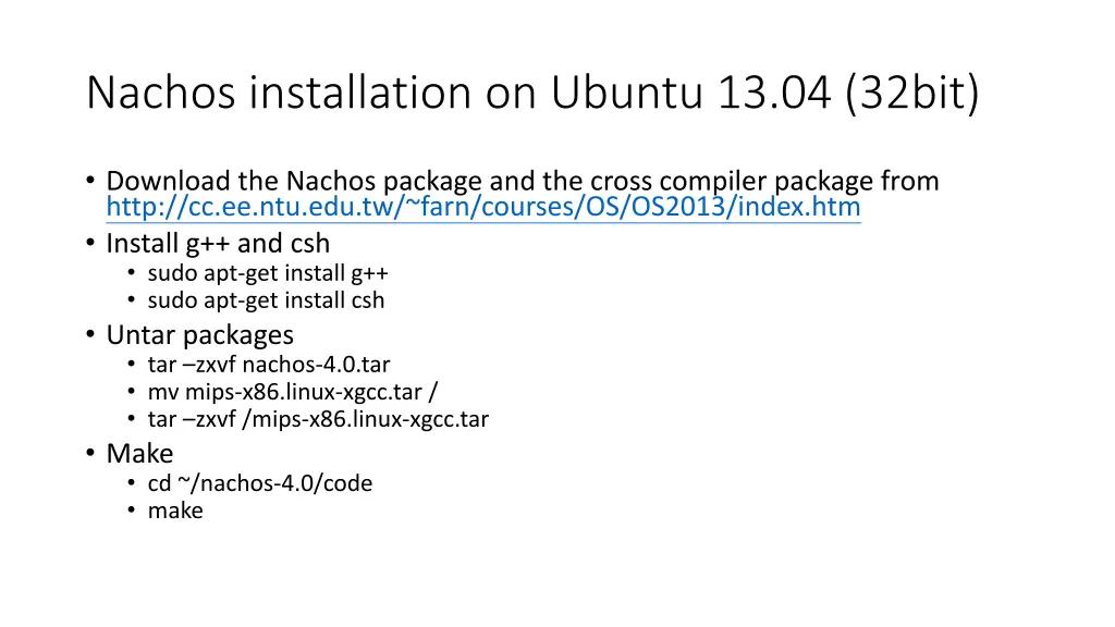 nachos installation on ubuntu 13 04 32bit
