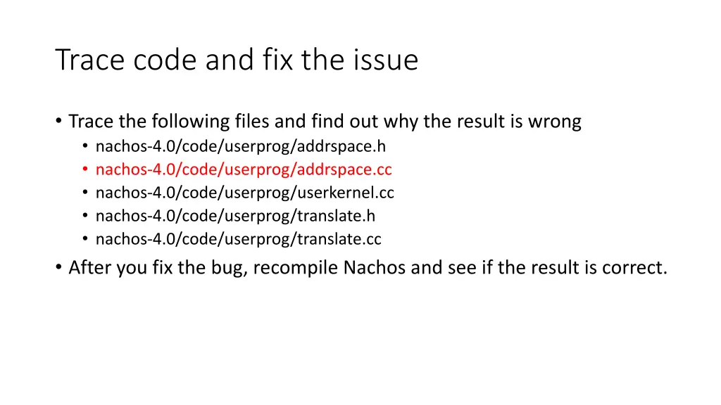 trace code and fix the issue