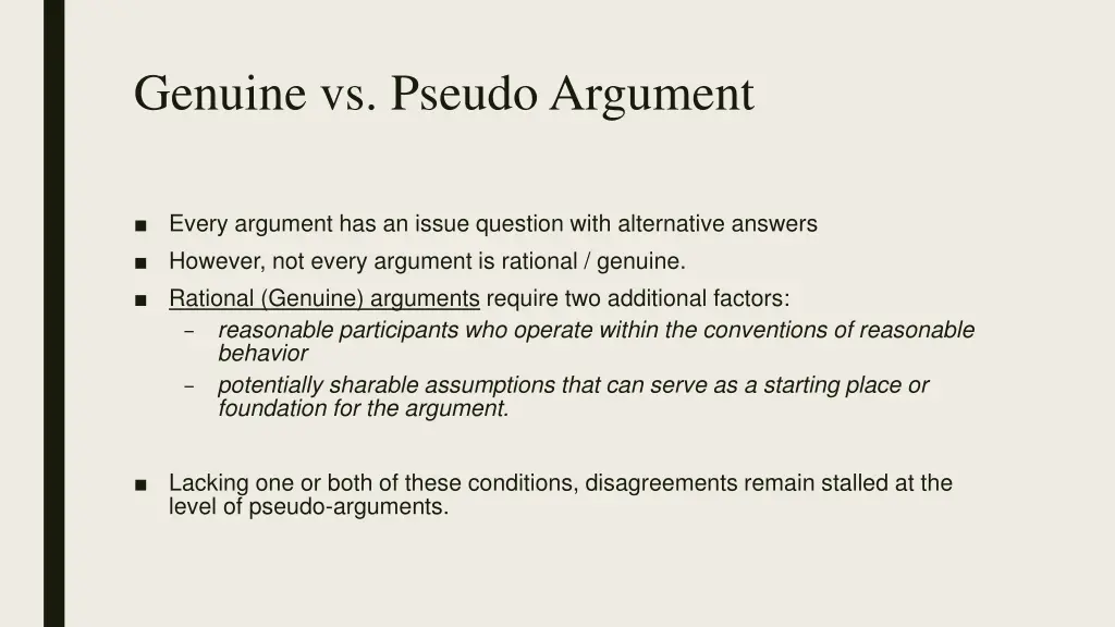 genuine vs pseudoargument