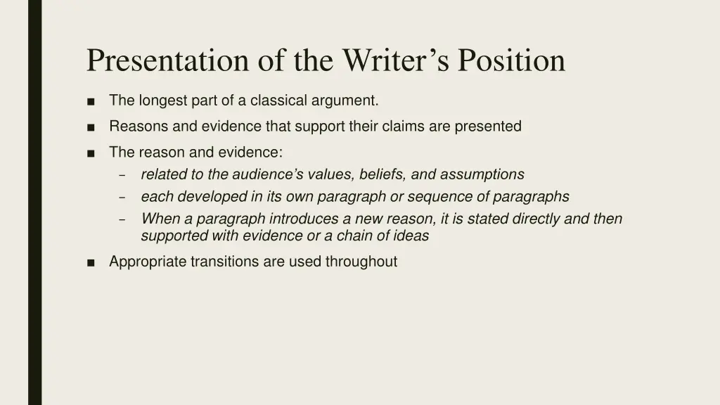 presentation of the writer s position