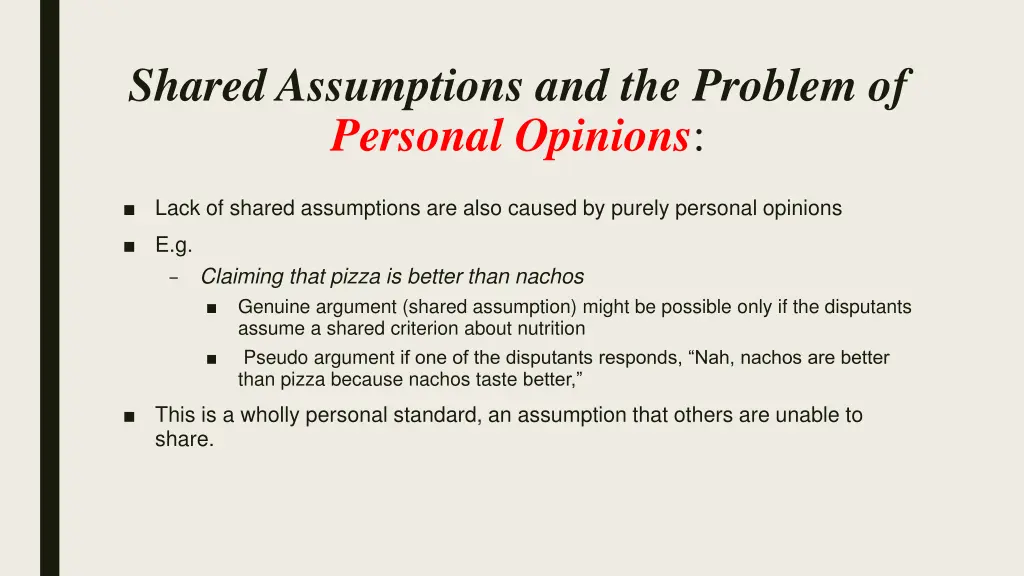 shared assumptions and the problem of personal