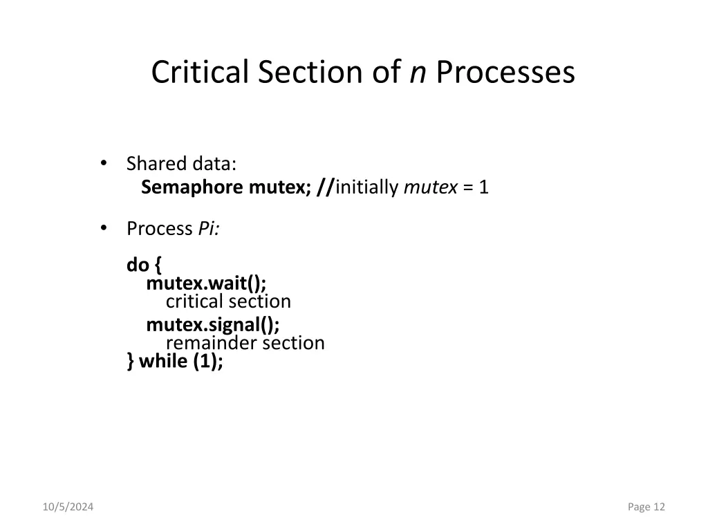 critical section of n processes