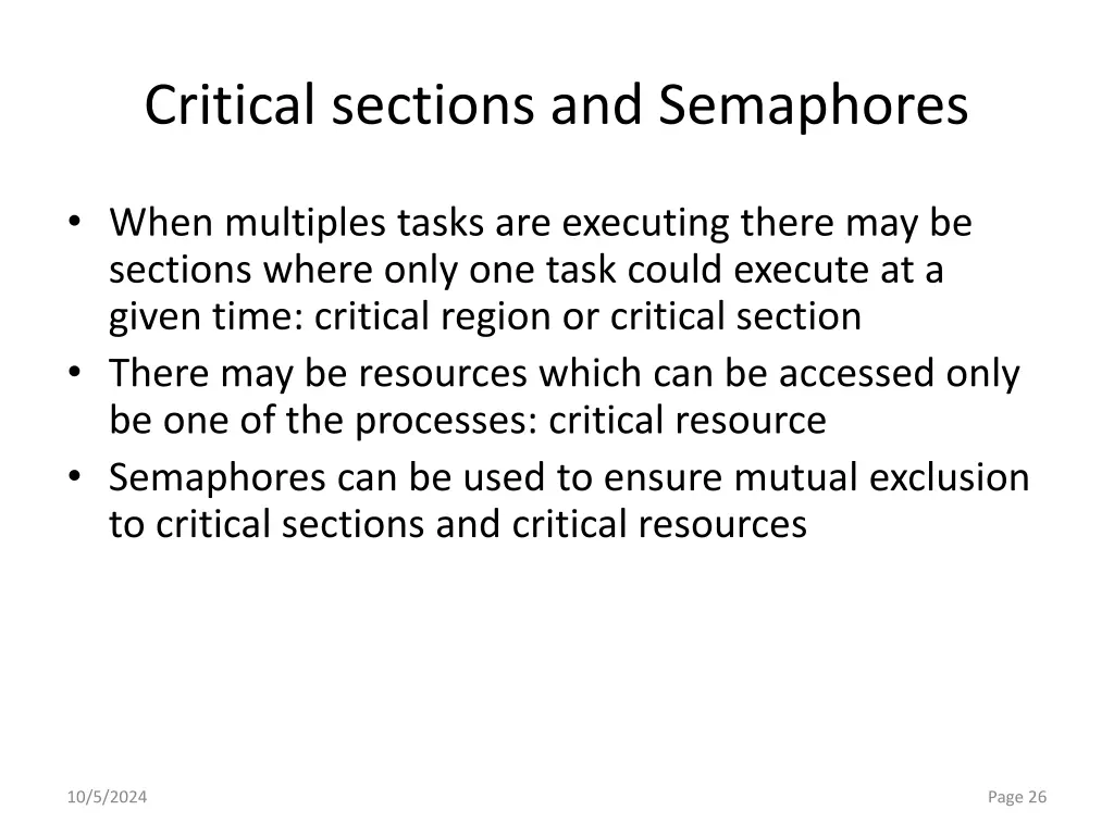 critical sections and semaphores