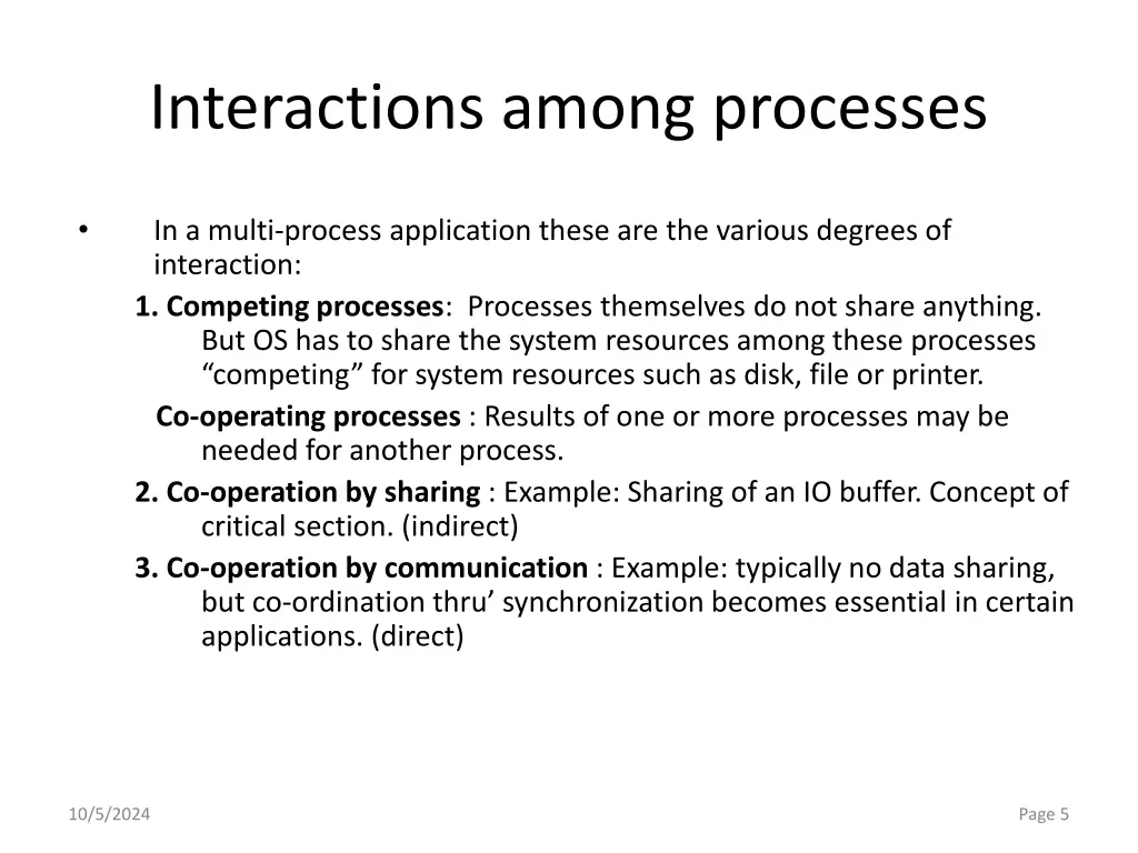 interactions among processes