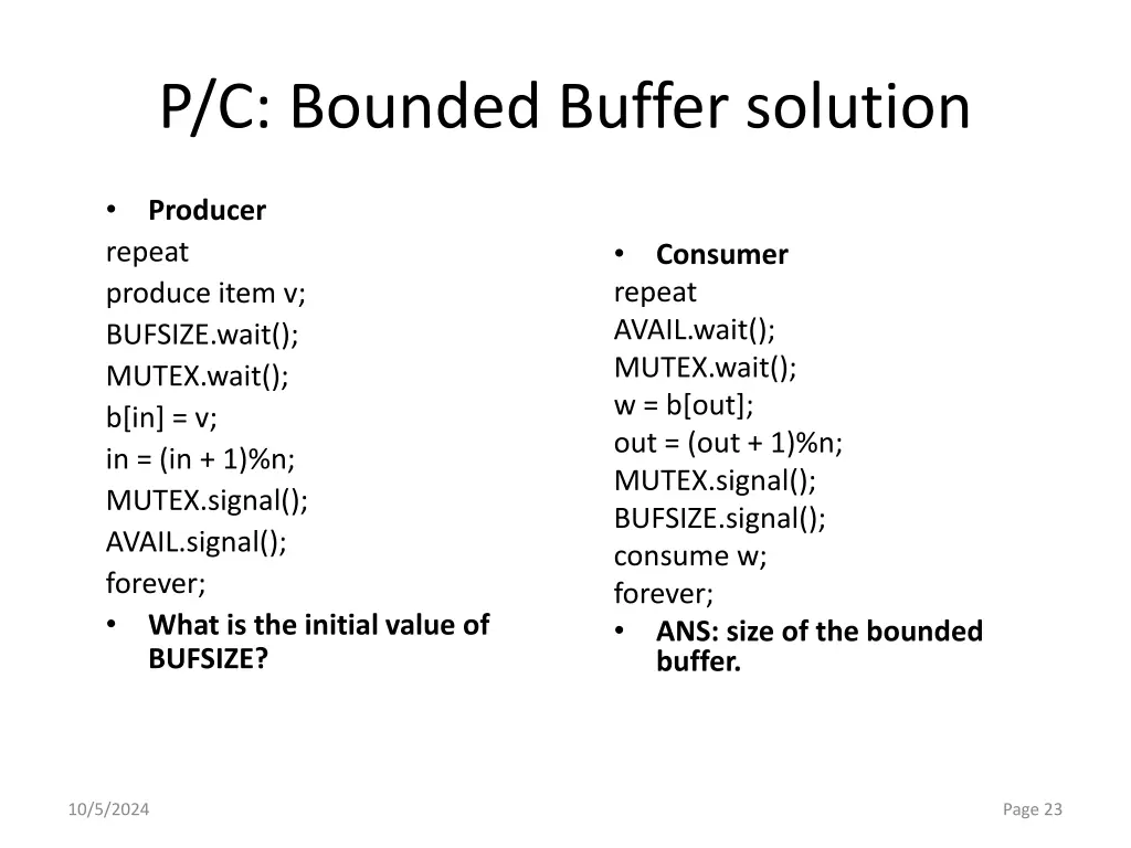 p c bounded buffer solution