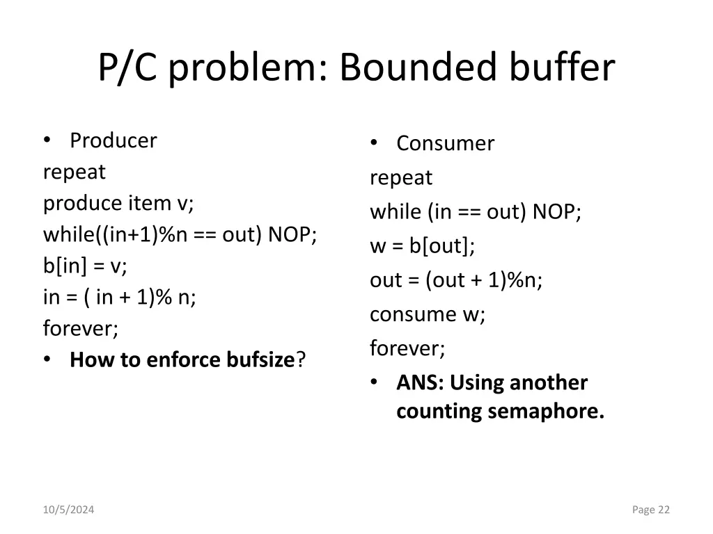 p c problem bounded buffer