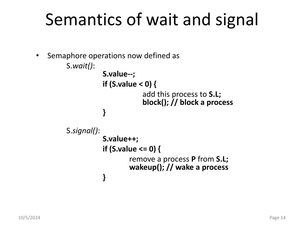 semantics of wait and signal