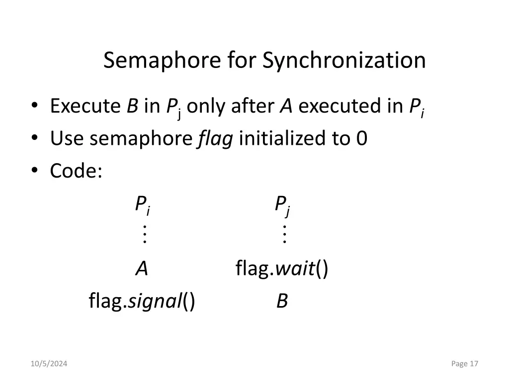 semaphore for synchronization