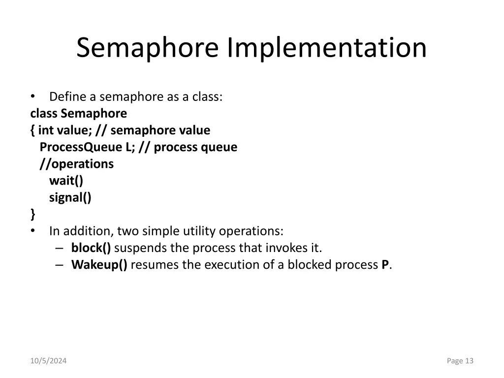 semaphore implementation