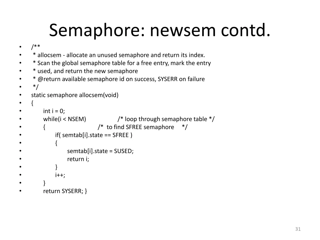 semaphore newsem contd