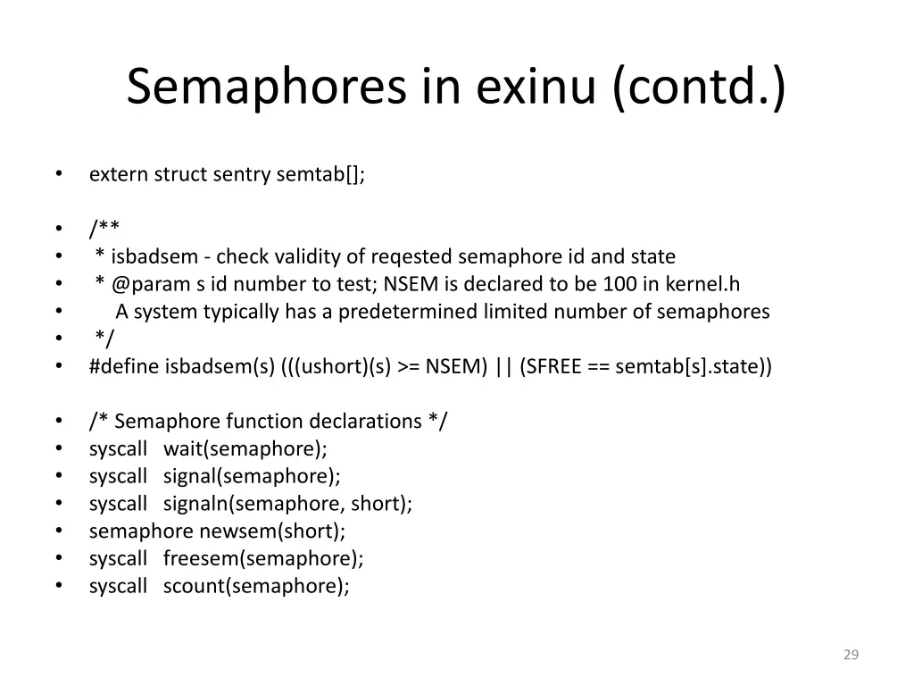 semaphores in exinu contd