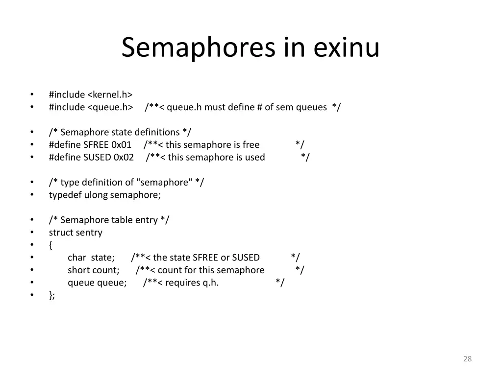 semaphores in exinu