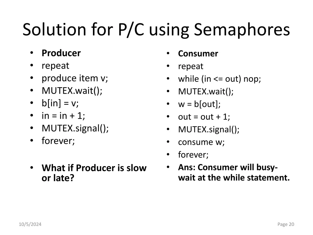 solution for p c using semaphores