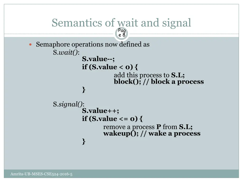 semantics of wait and signal pag e 8 semaphore