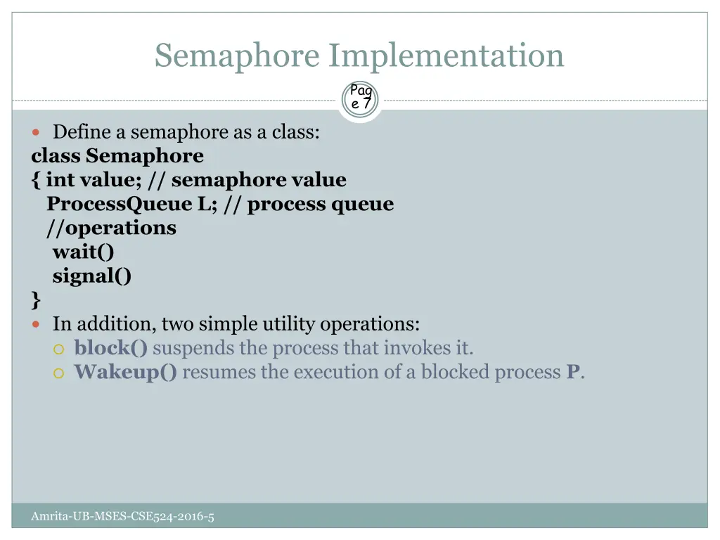 semaphore implementation pag e 7 define