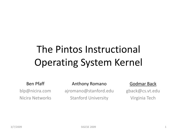 the pintos instructional operating system kernel