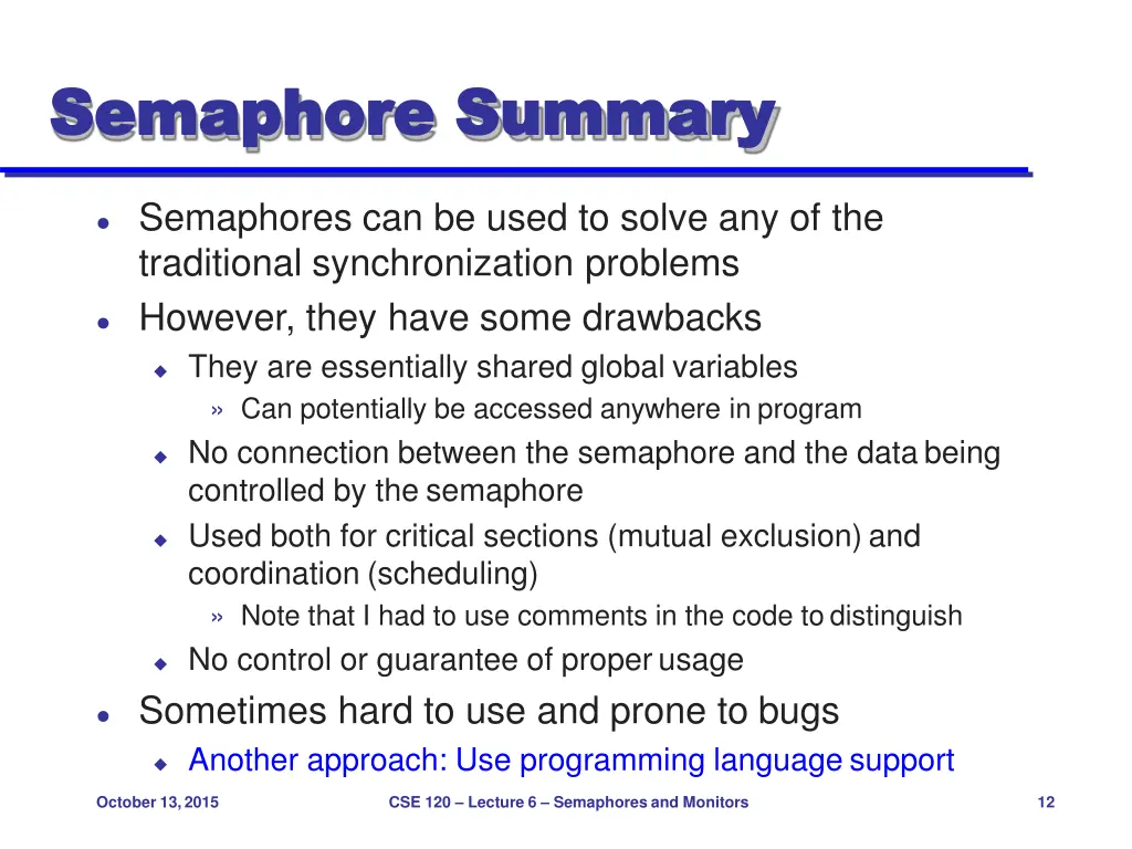 semaphore semaphore summary