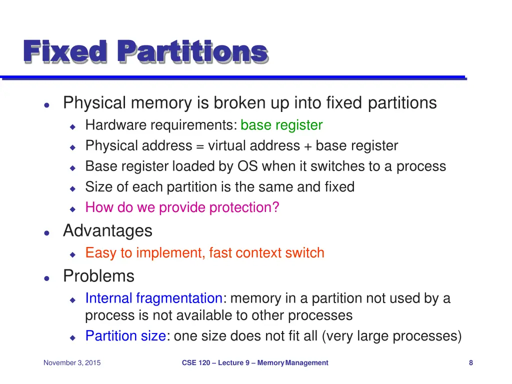 fixed fixed partitions partitions