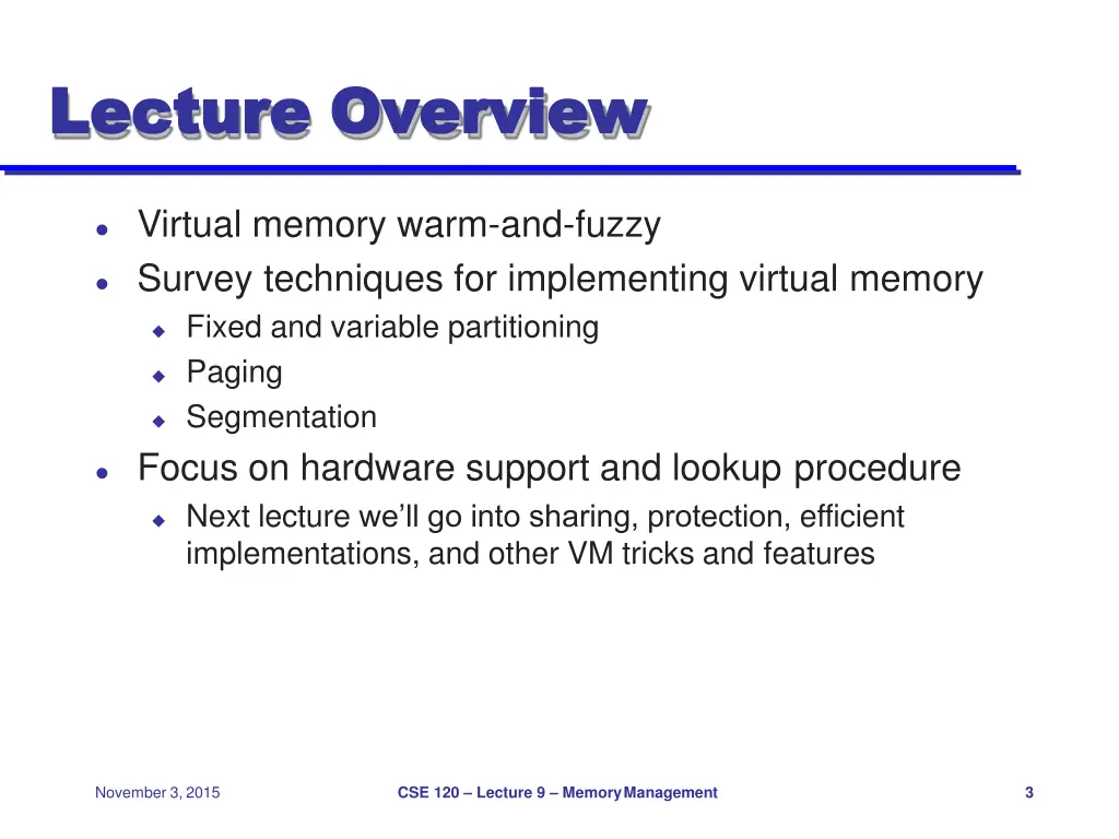 lecture lecture overview overview