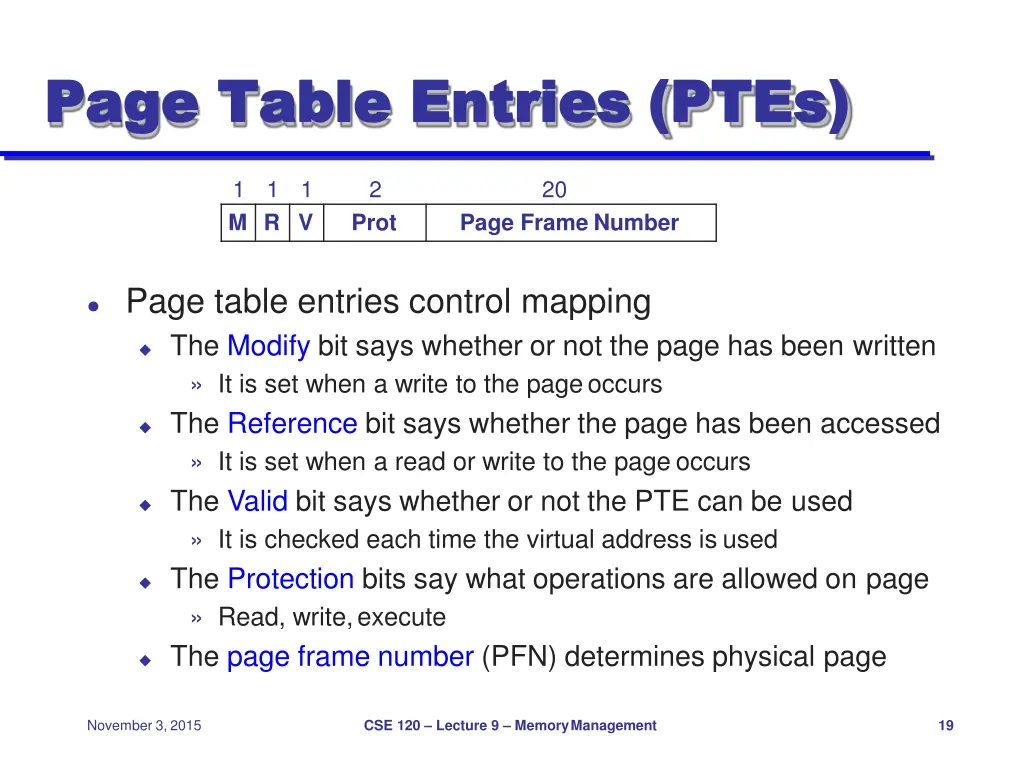 page table entries page table entries ptes