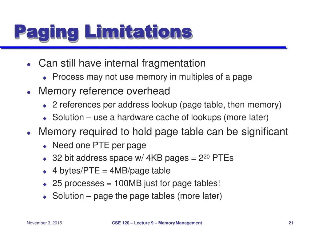 paging paging limitations limitations